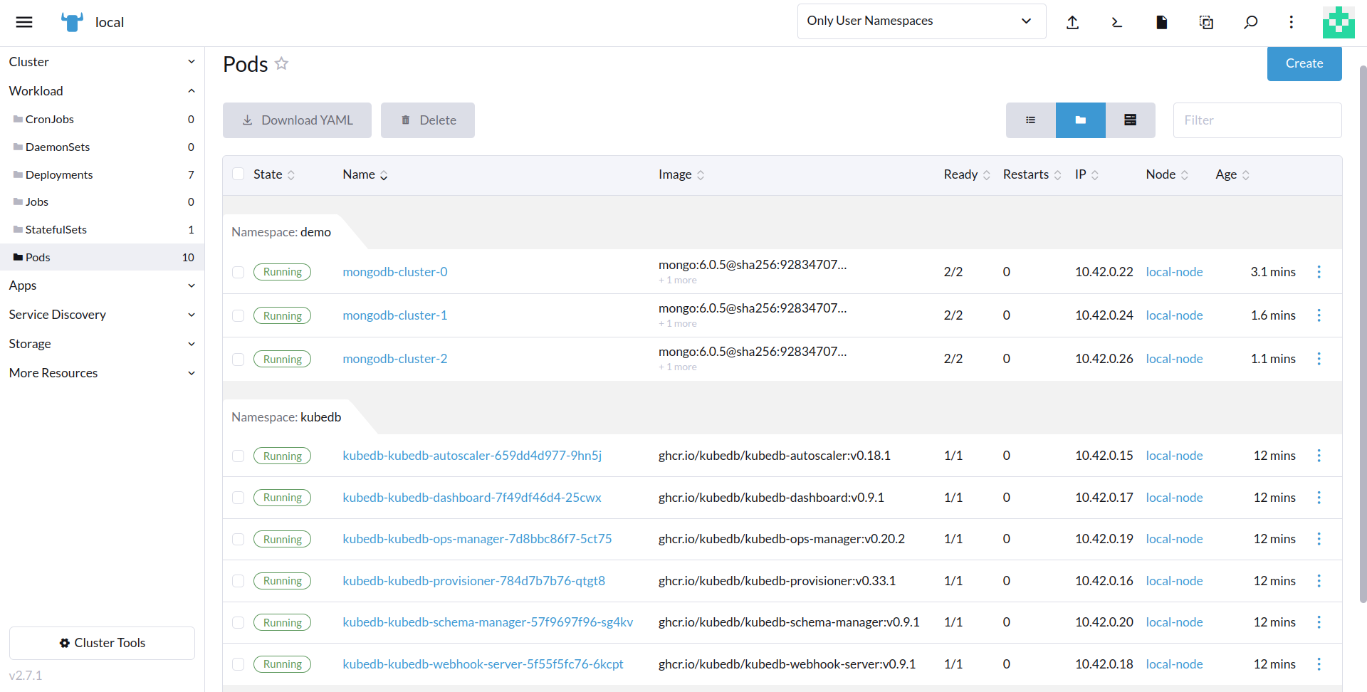 mongodb pods