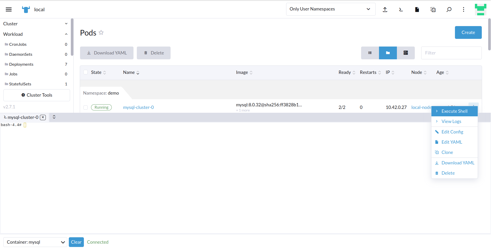 execute mysql shell